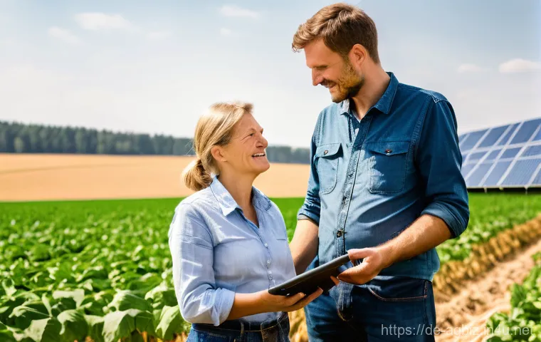 농업경영사로서 농업재해 대응 사례 - **Prompt:** A wide-angle, aerial perspective (as if from a drone) of a modern German farm field at d...