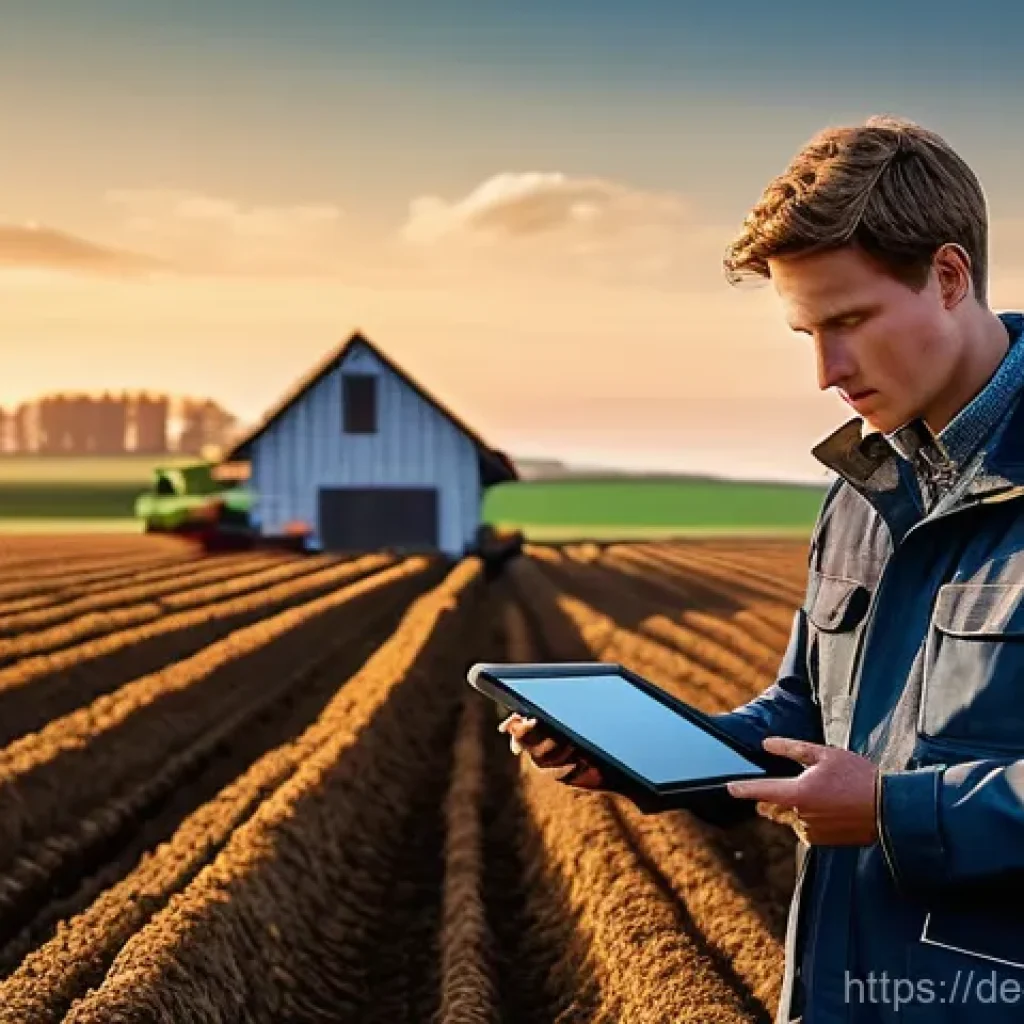 농업경영사 전문 용어 정리 - **Prompt: "A futuristic German farm landscape at dawn, showcasing precision farming in action. A sle...