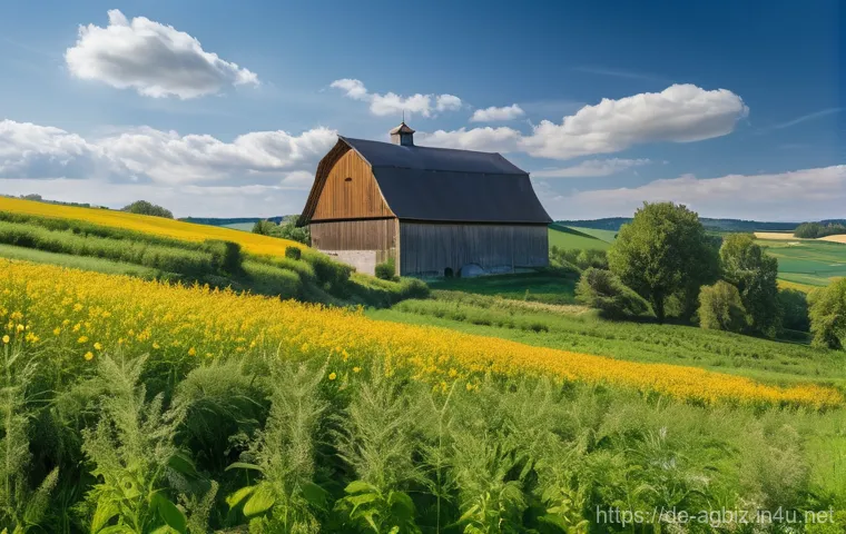 농업경영사 전문 용어 정리 - **Prompt: "A futuristic German farm landscape at dawn, showcasing precision farming in action. A sle...