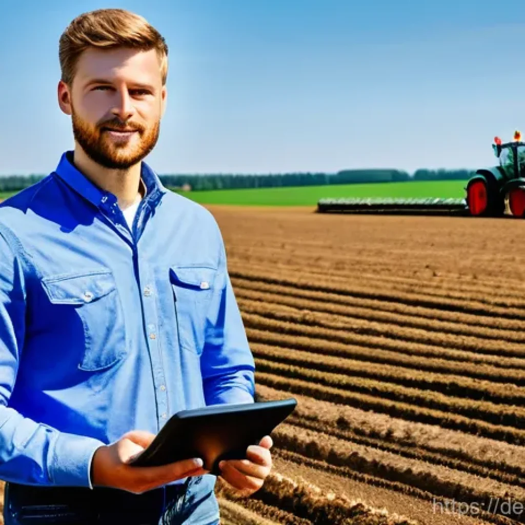 농업경영사 자격증으로 취업한 사람들의 후기 - **Prompt:** A young, professional "Landwirtschaftsmeister" (agricultural master) in modern, clean wo...