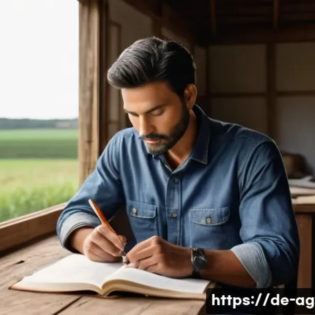 농업경영사 시험 과목별 공부법 - **Prompt 1: Focused Farmer's Study Break**
    "A determined male farmer in his late 30s, dressed in...