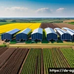 농업경영사와 농촌사회 발전 기여 사례 - A modern German rural farm landscape featuring precision agriculture technology: detailed GPS-guided...