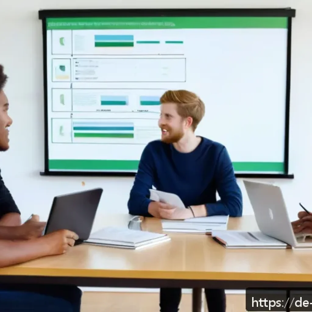 농업경영사 시험 대비 스터디 그룹 운영법 - A diverse study group of young adults in a modern German library setting, sitting around a large woo...