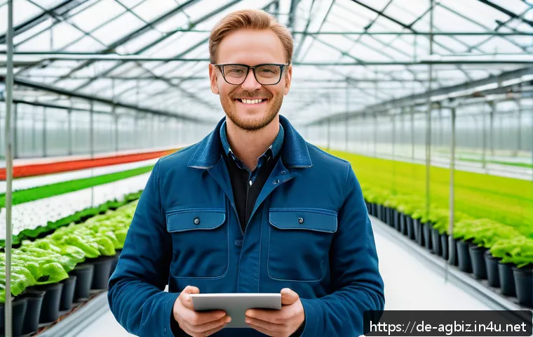 농업경영사 자격증으로 해외 취업하기 - A professional agricultural manager standing confidently in a modern greenhouse in the Netherlands, ...
